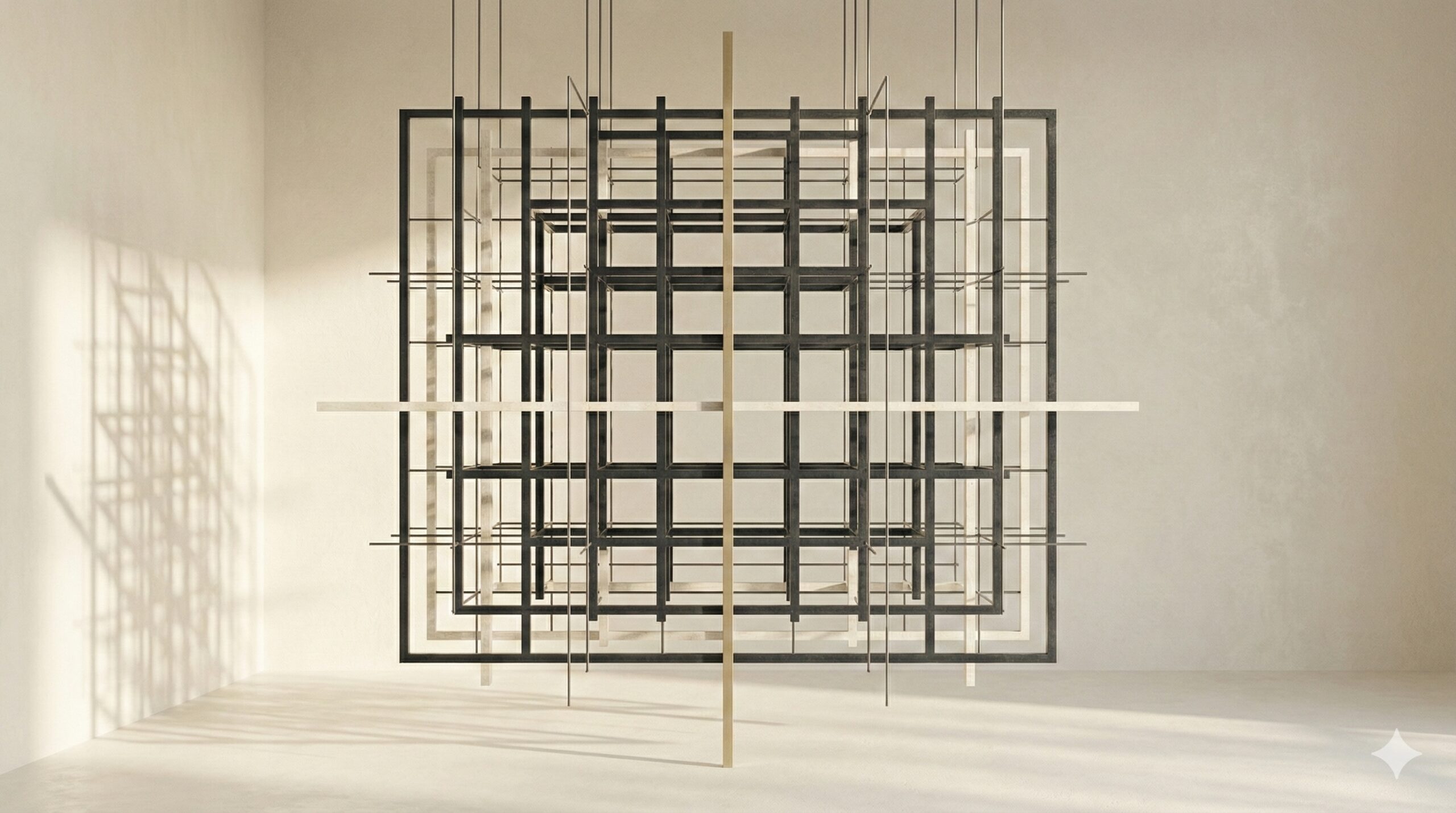 Architectural lattice structure with a central gold integrity axis, symbolising global anti-bribery and corruption compliance architecture, procurement traceability and evidence-based governance.