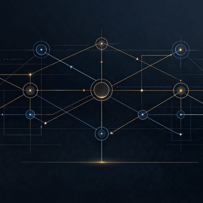 Governance architecture diagram showing interconnected nodes and directional flows in a multi-sided platform network