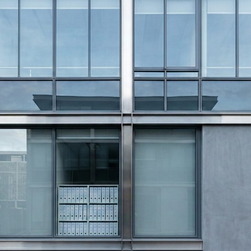 Minimalist architectural glass facade representing organized information access structures for the PAIA annual report 2026 submission.
