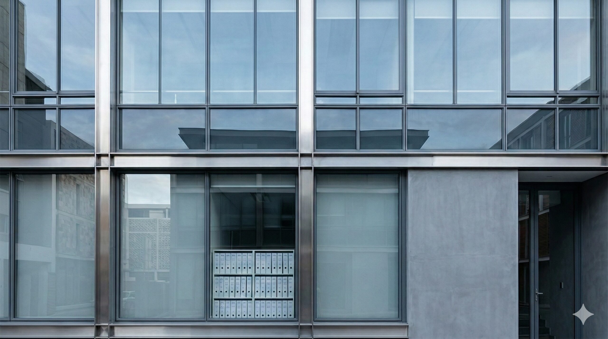 Minimalist architectural glass facade representing organized information access structures for the PAIA annual report 2026 submission.