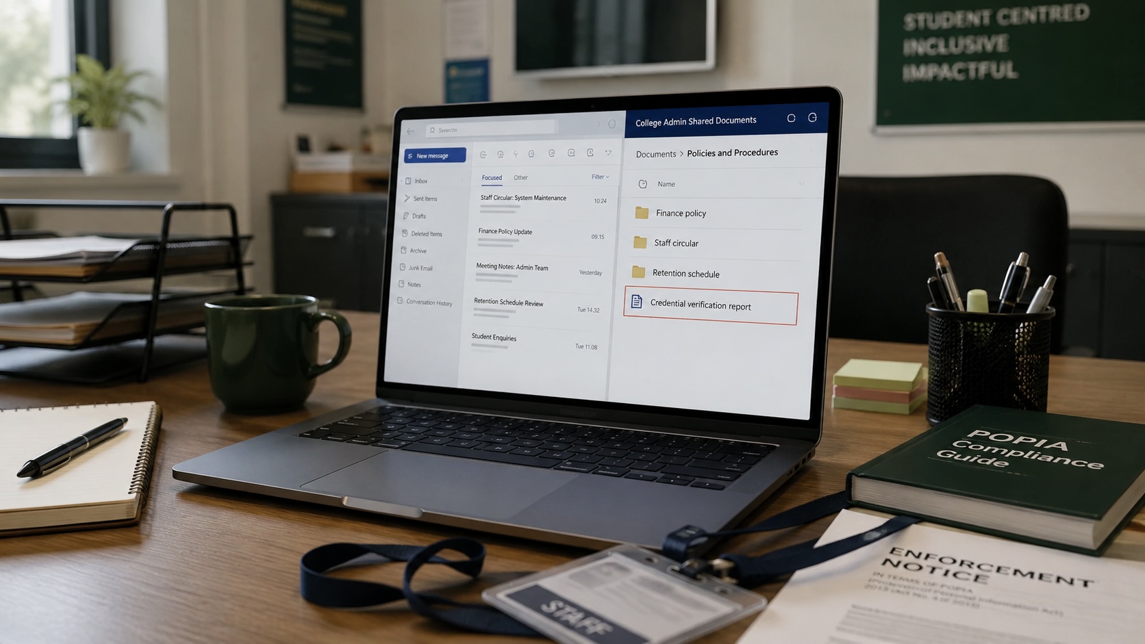 Email and document folder on a laptop, illustrating a POPIA enforcement notice arising from a misdirected staff email.